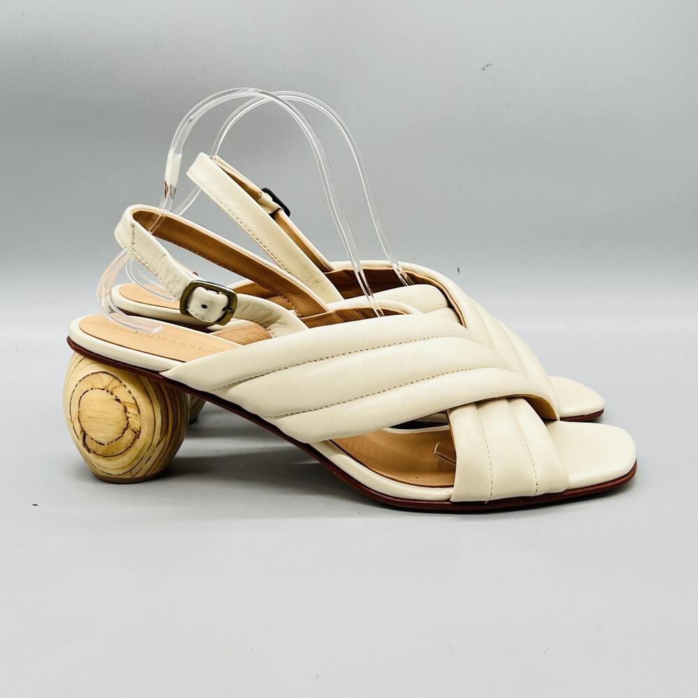 Huma Blanco Sandals Womens 11.5 White Leather Quilted Slingback Spool Heel Shoes
